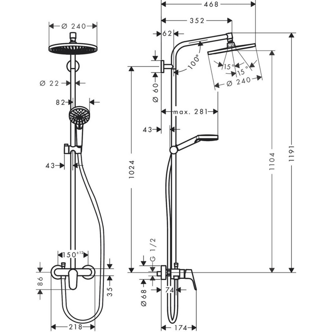 Душевая стойка Hansgrohe Crometta S 240 1jet Showerpipe EcoSmart