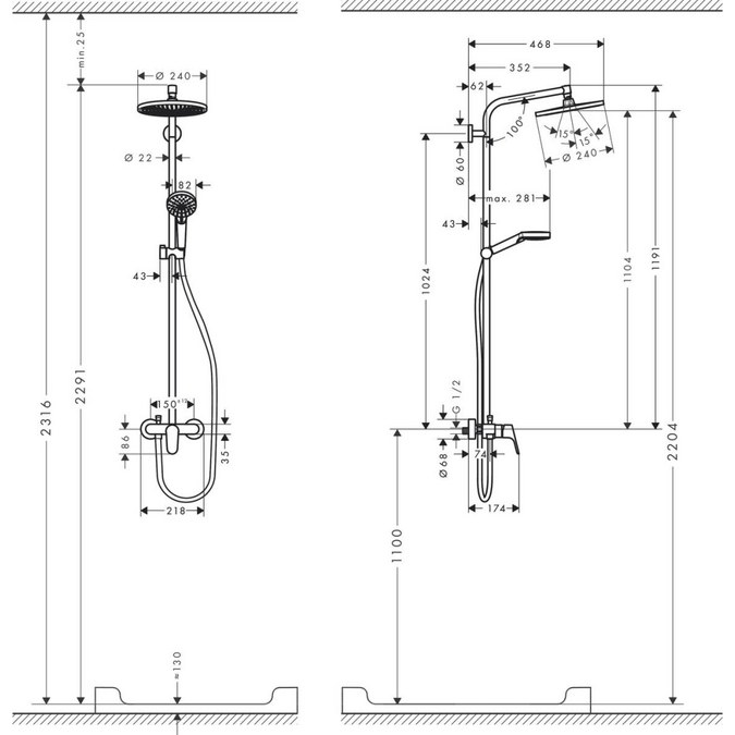 Душевая стойка Hansgrohe Crometta S 240 1jet Showerpipe EcoSmart